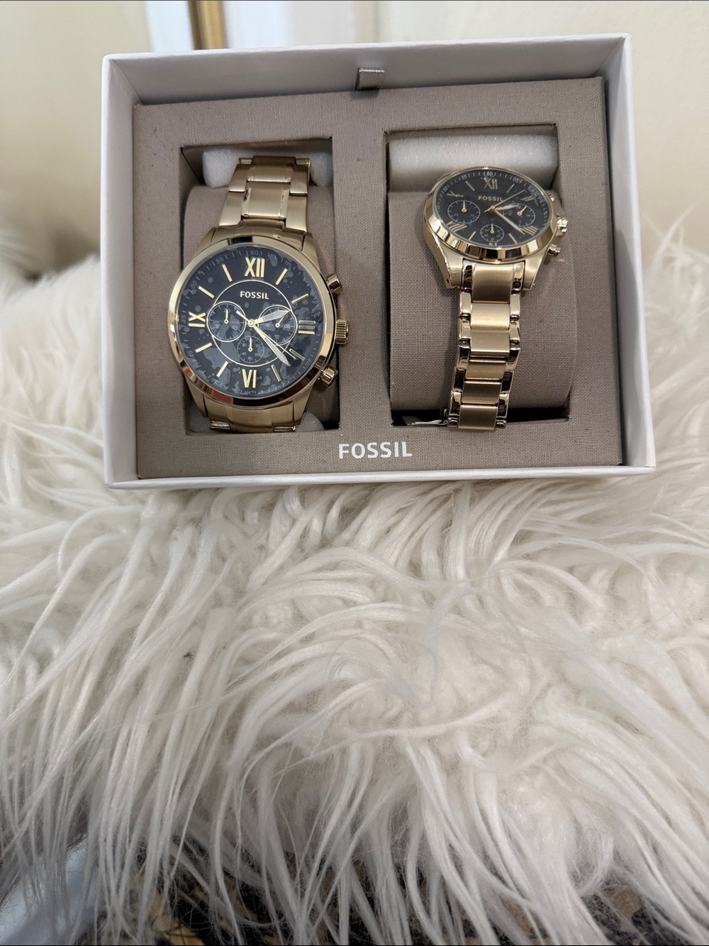 Fossil Gold-Tone Men's and Ladies' Watch Set with Black Dials